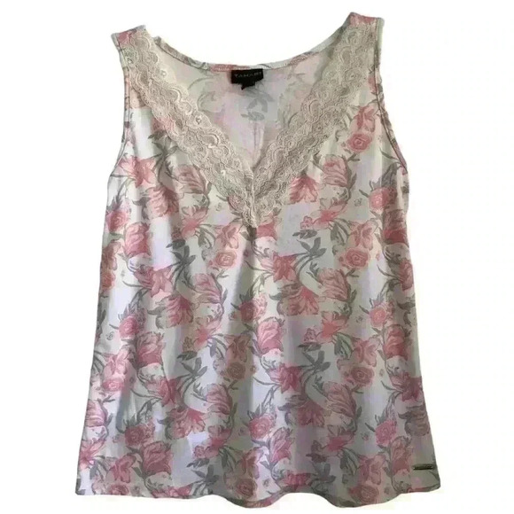 TAHARI FLORAL LACE PINK TAKTOP - Picture 1 of 3